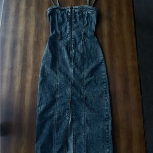 Denim Midi Dress with Spaghetti Straps
